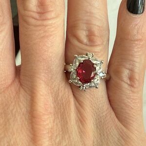 925 Silver and Red Gemstone Ring